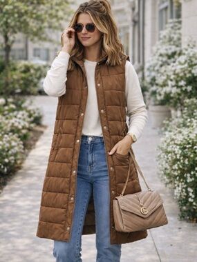 Brown Quilted Long Vest